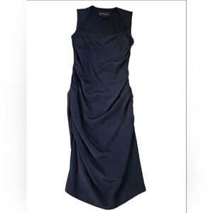 Nicole Miller Collection Silk Blend Ruched Midi Black Cocktail Dress Size 8 EUC